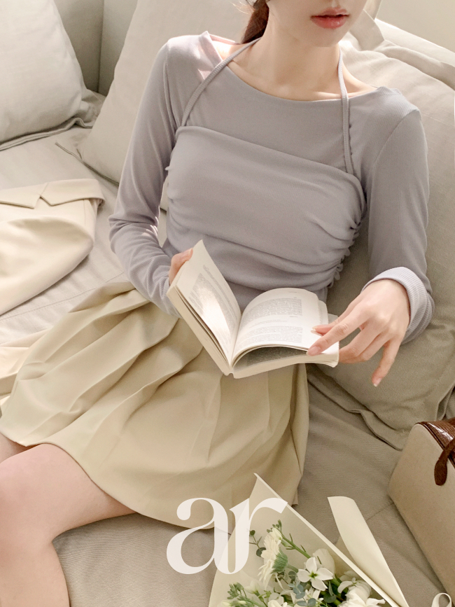드레이프 홀터넥 뷔스티에 레이어드 긴팔 티셔츠 ts4373 이미지 2