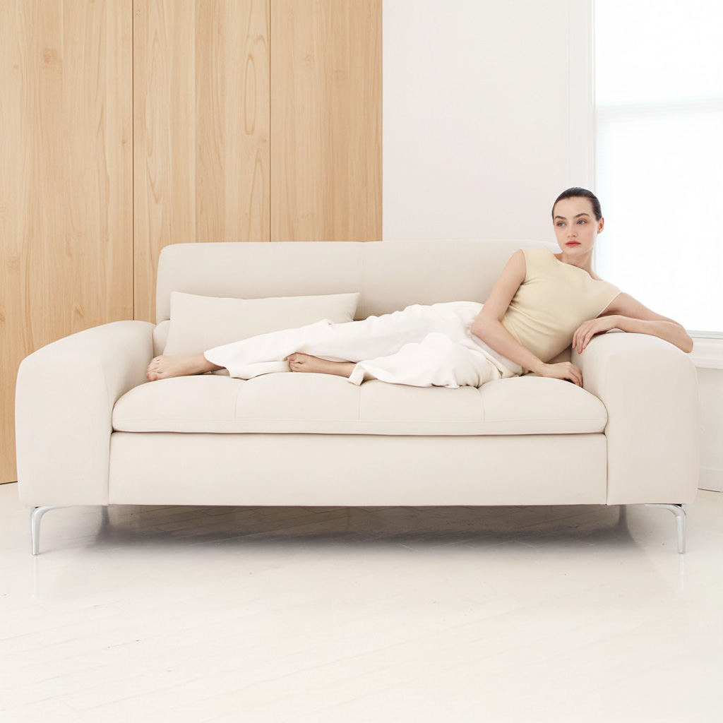 NEW 버팔로 독일 타이보 아쿠아텍스 패브릭 스탠다드형 소파 스툴포함, 소프트아이보리, 3인용