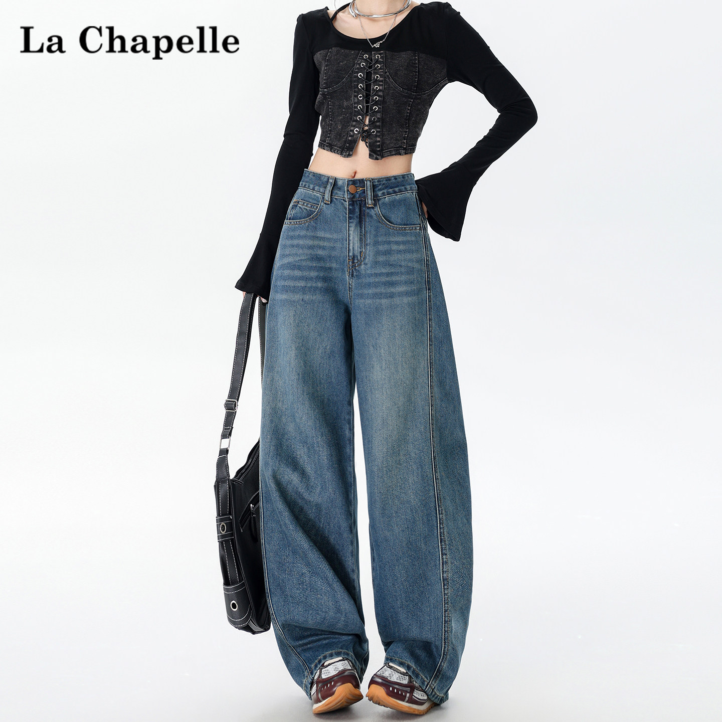 La Chapelle 여성 커브드 진 중청 진청 생지데님 사계절 청바지 기장선택 - 상품 이미지