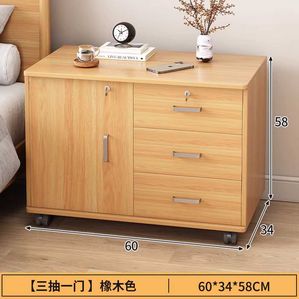 이동서랍장 바퀴 사무실 책상서랍 이동식 보관함 잠금 서랍 3개 문 1개 흰색 60x34x58cm 이미지 7
