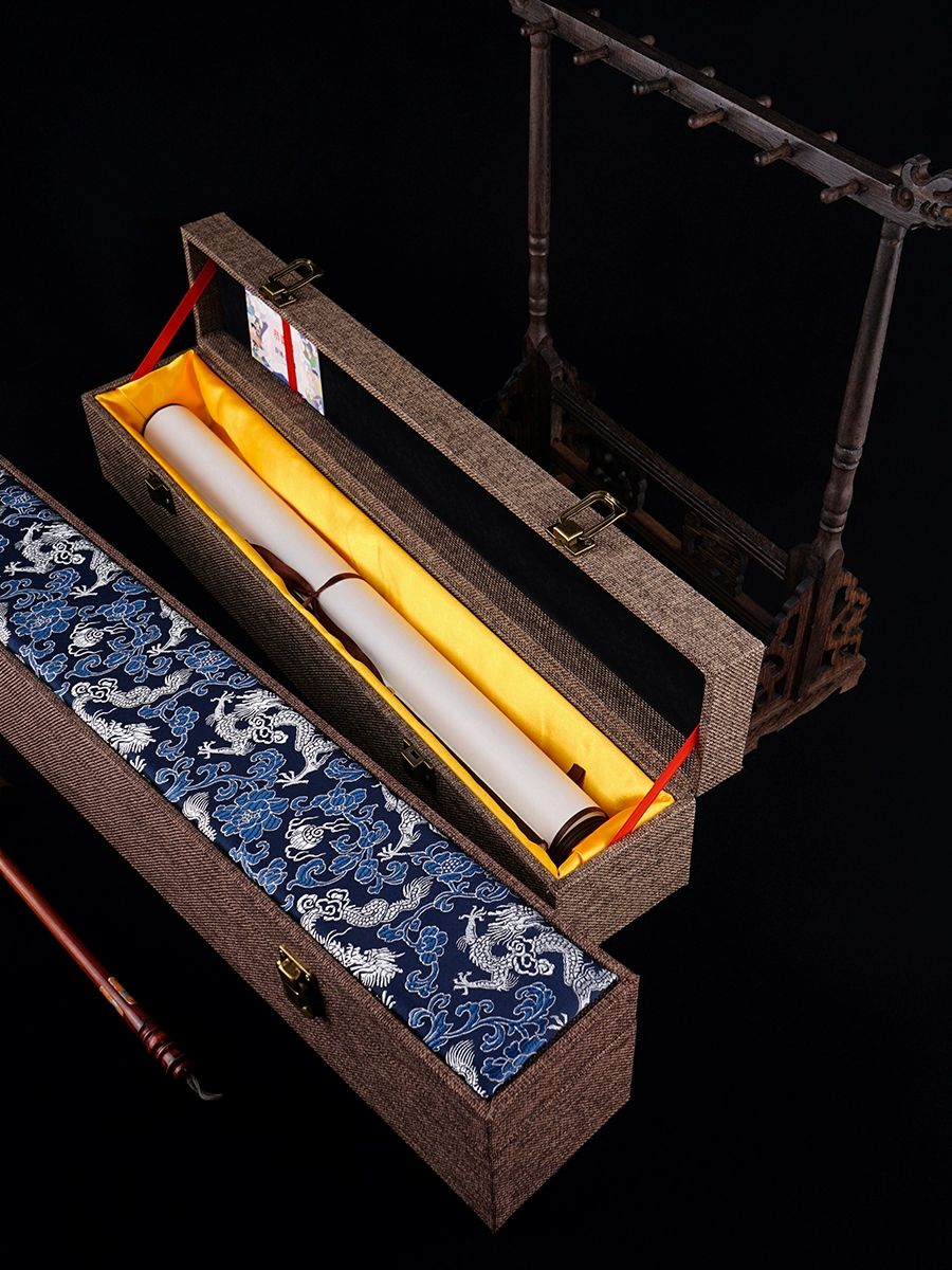 족자 보관함 실크 장식 케이스 전통 수납상자 롤스크린 레드 드래곤 81cm 내부78cm - 상세 이미지 2