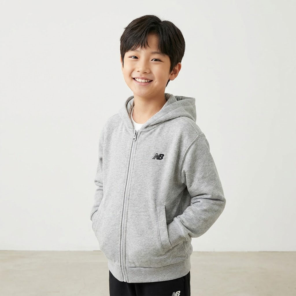 [국내매장판] 뉴발란스 키즈 주니어 후드 집업 자켓 남아 여아 공용 가디건 점퍼 그레이, 140 - 상세 이미지 3