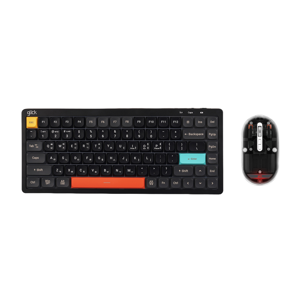 지클릭커 오피스프로 WMK840 사일런스L 블록 로우프로파일 무소음 키보드 투명 블루투스 무선 마우스 세트 84키 블랙 블록 - 상품 이미지