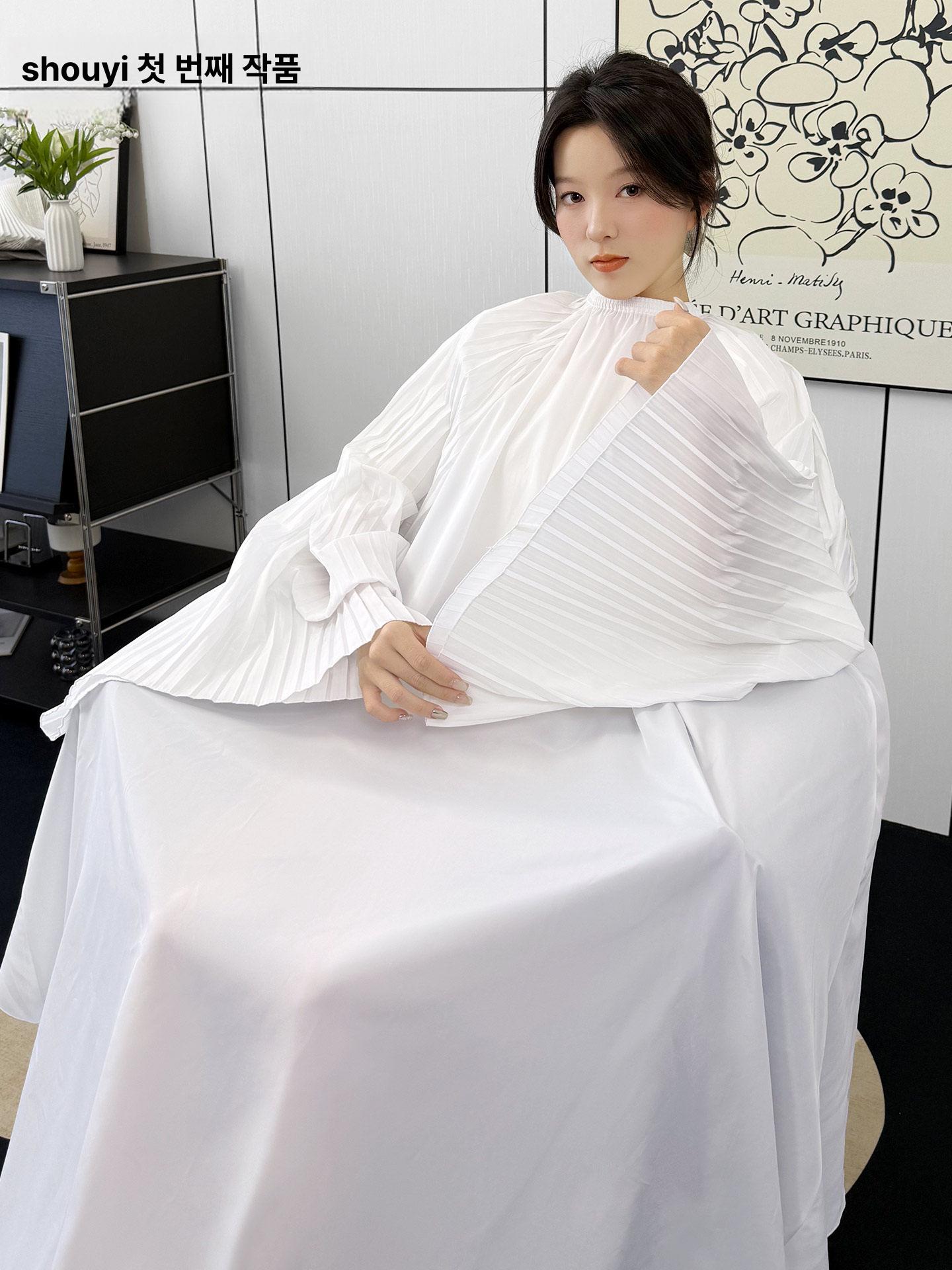 헤어컷 컷트보 고급 팔있는 소매 커트보 블랙 미용소품 화이트 숄 B - 상세 이미지 2