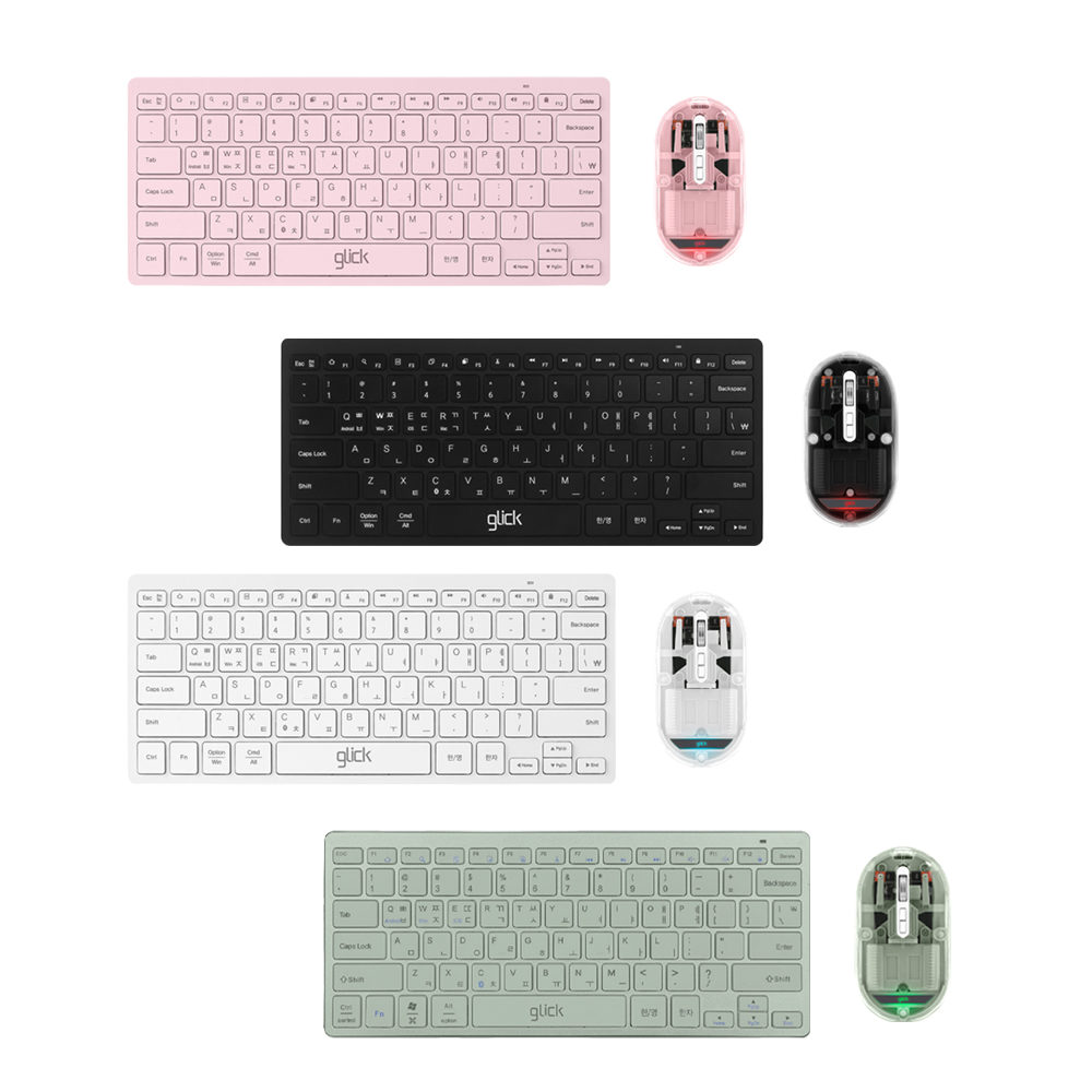 지클릭커 오피스프로 WMK340 움직이는 마카롱 슬림 키보드 투명 블루투스 무선 마우스 세트 화이트 - 상세 이미지 2