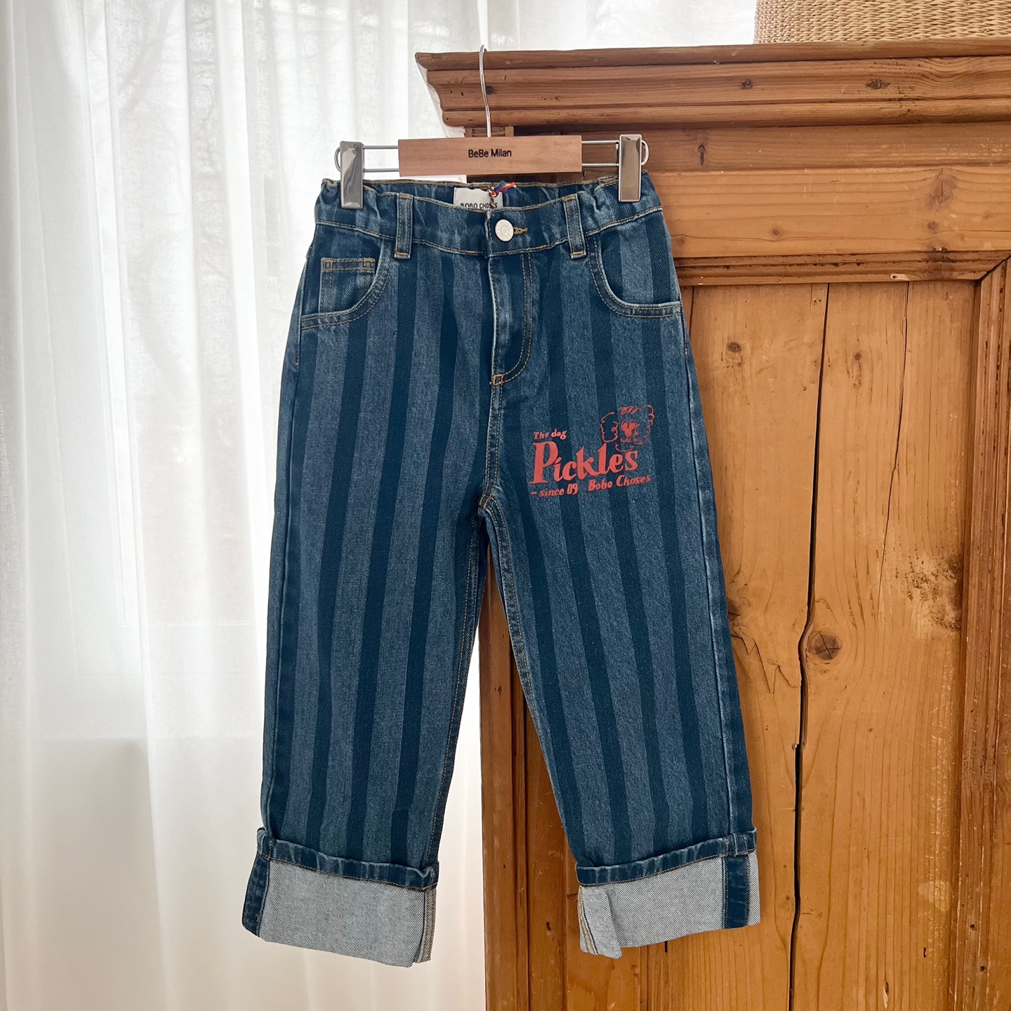 26SS 보보쇼즈 키즈 스트라이프 데님 팬츠 네이비블루 B126AC099 411 - 상품 이미지