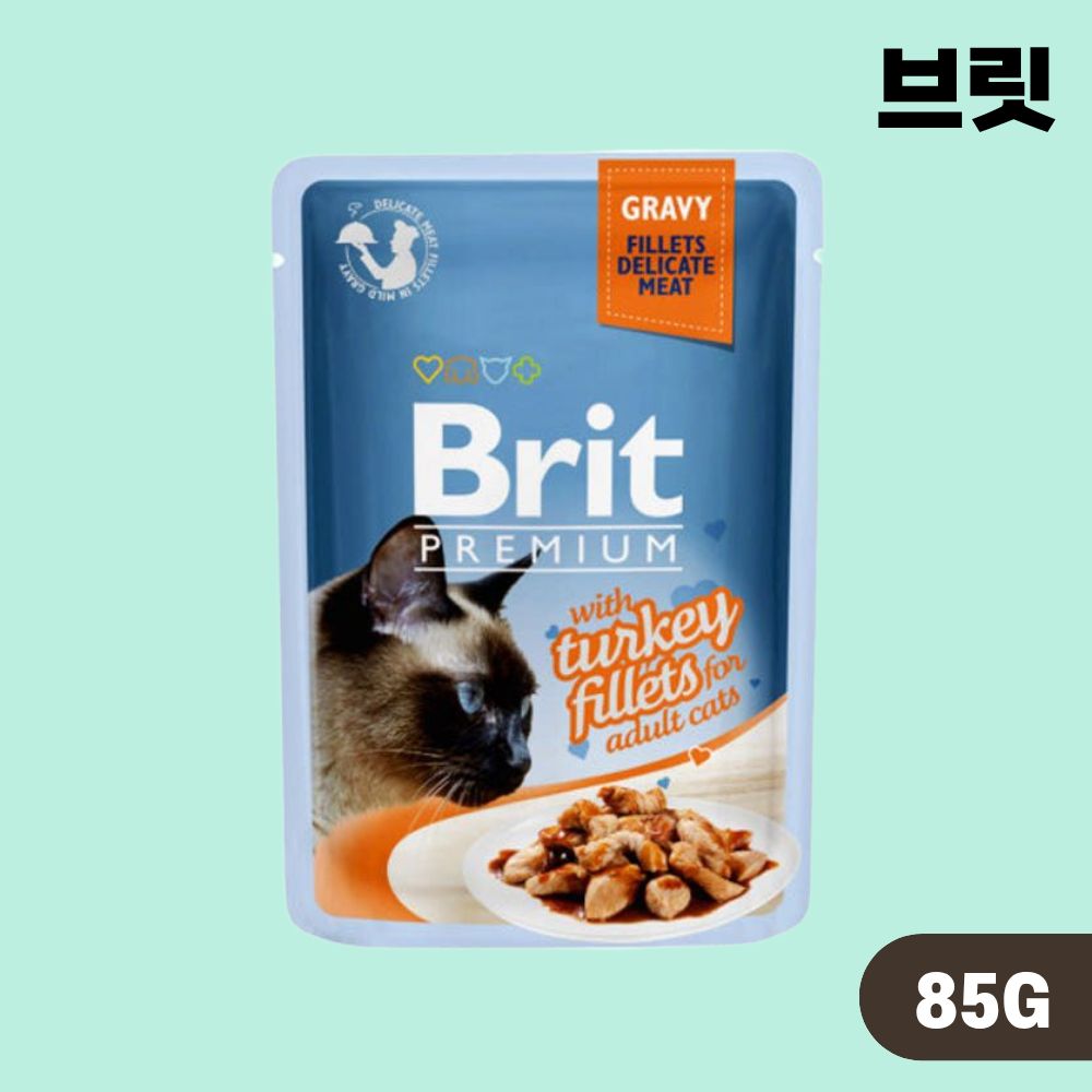 브릿 파우치 프리미엄 캣 고양이 습식 주식 파우치 그레이비 칠면조, 85g, 1개 - 상품 이미지