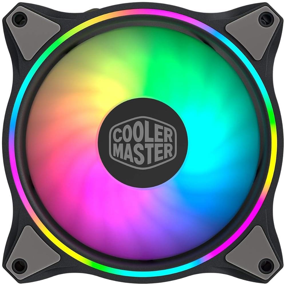 쿨러 마스터팬 MF120 헤일로 듀오 링 주소 지정 가능한 RGB 조명 120mm 팬, 흡수 고무 패드, 5V 3핀 ARGB용 PWM 정압, 4핀 또는 표준 RGB+12V(MF12 - 상품 이미지