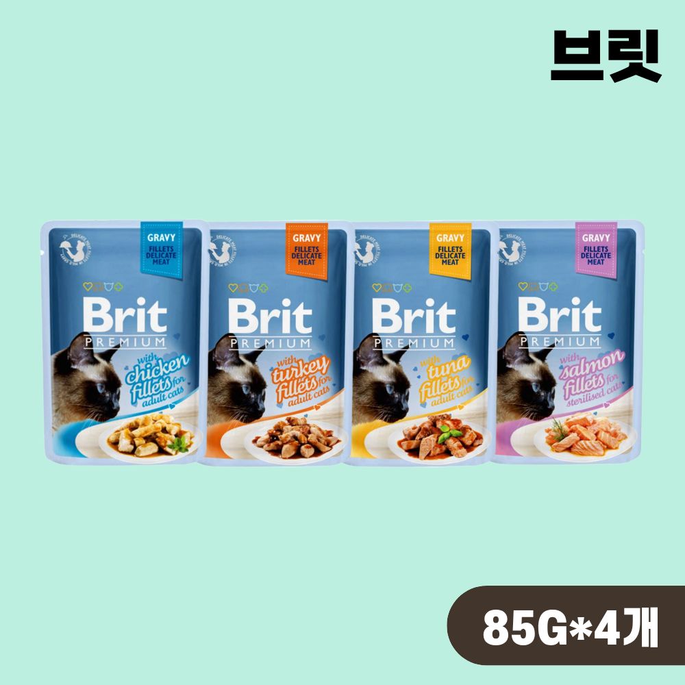 브릿 파우치 프리미엄 캣 고양이 습식 주식 파우치 그레이비 4종 콤보, 85g, 4개 - 상품 이미지