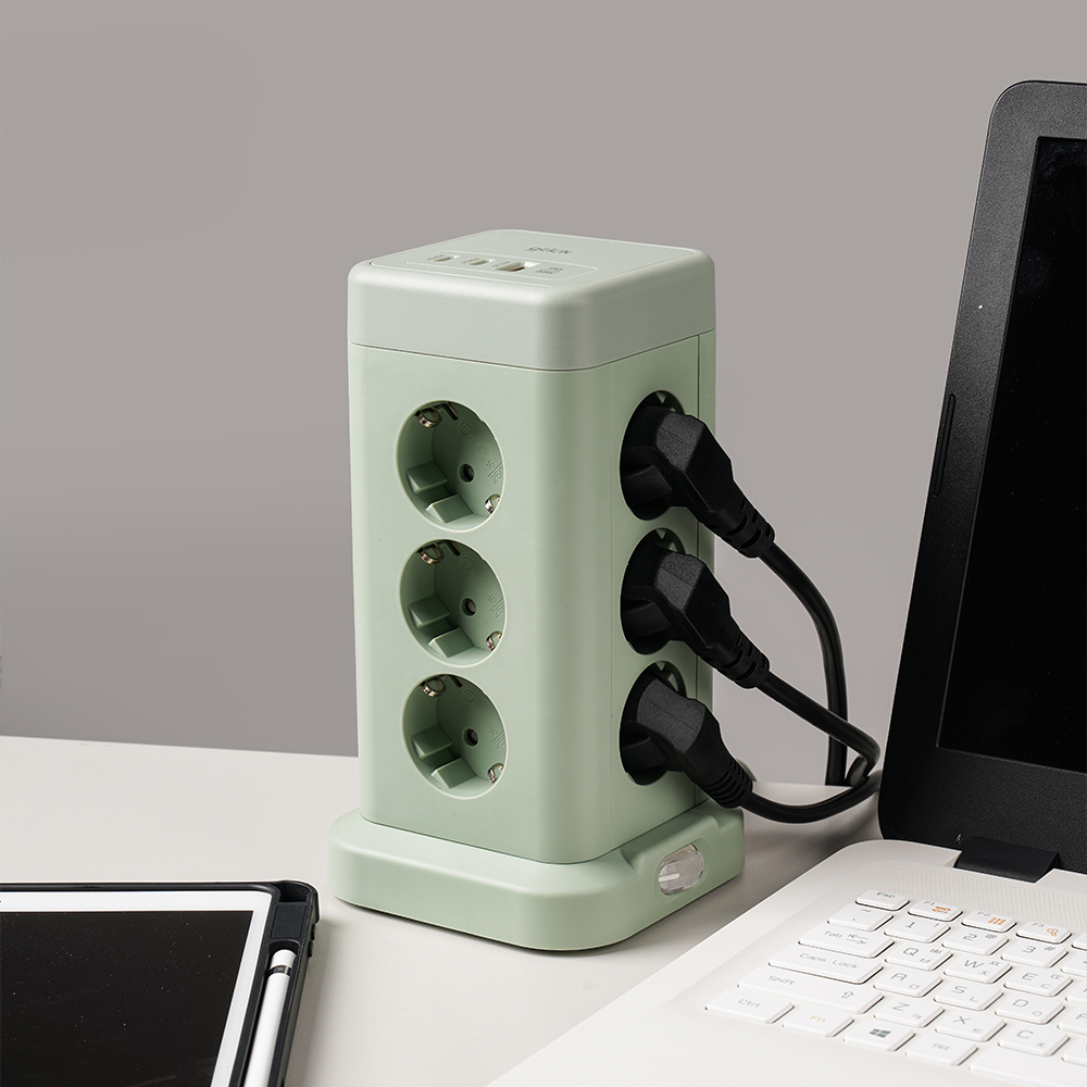지클릭커 타워 12구 고용량 4000W USB 출력 멀티탭 2m, 그린, 1개 이미지 6