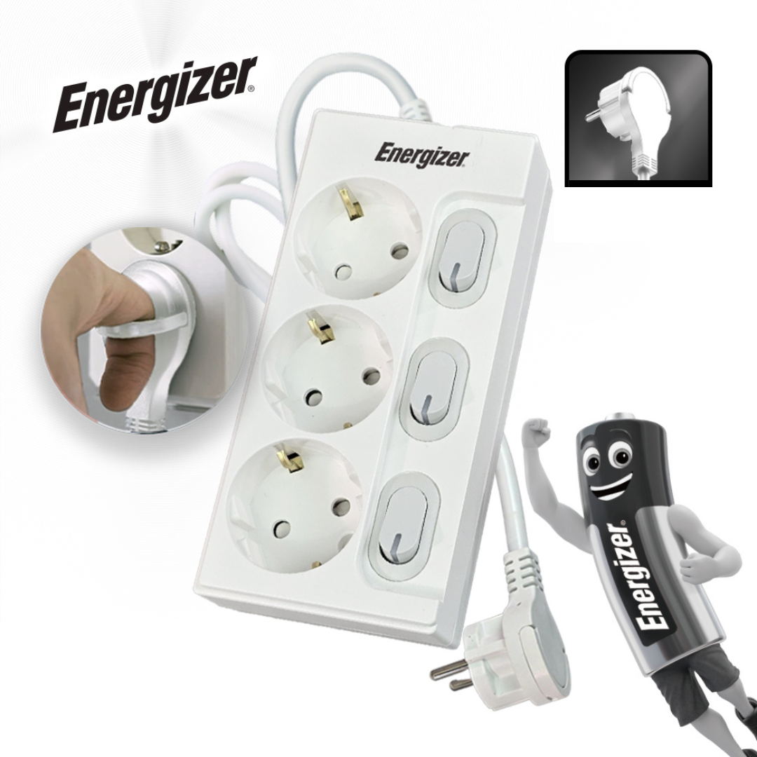에너자이저 개별스위치 고용량 멀티탭 납작플러그 과부하차단 / 화이트 3구 2M 제품 이미지