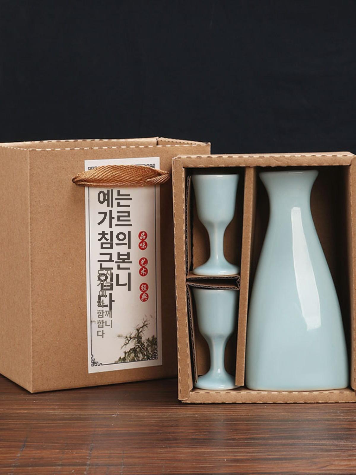 고량주잔 백주 사케병 도쿠리 세트 중국술 빼갈 1주전자 2잔 청자 - 상세 이미지 2