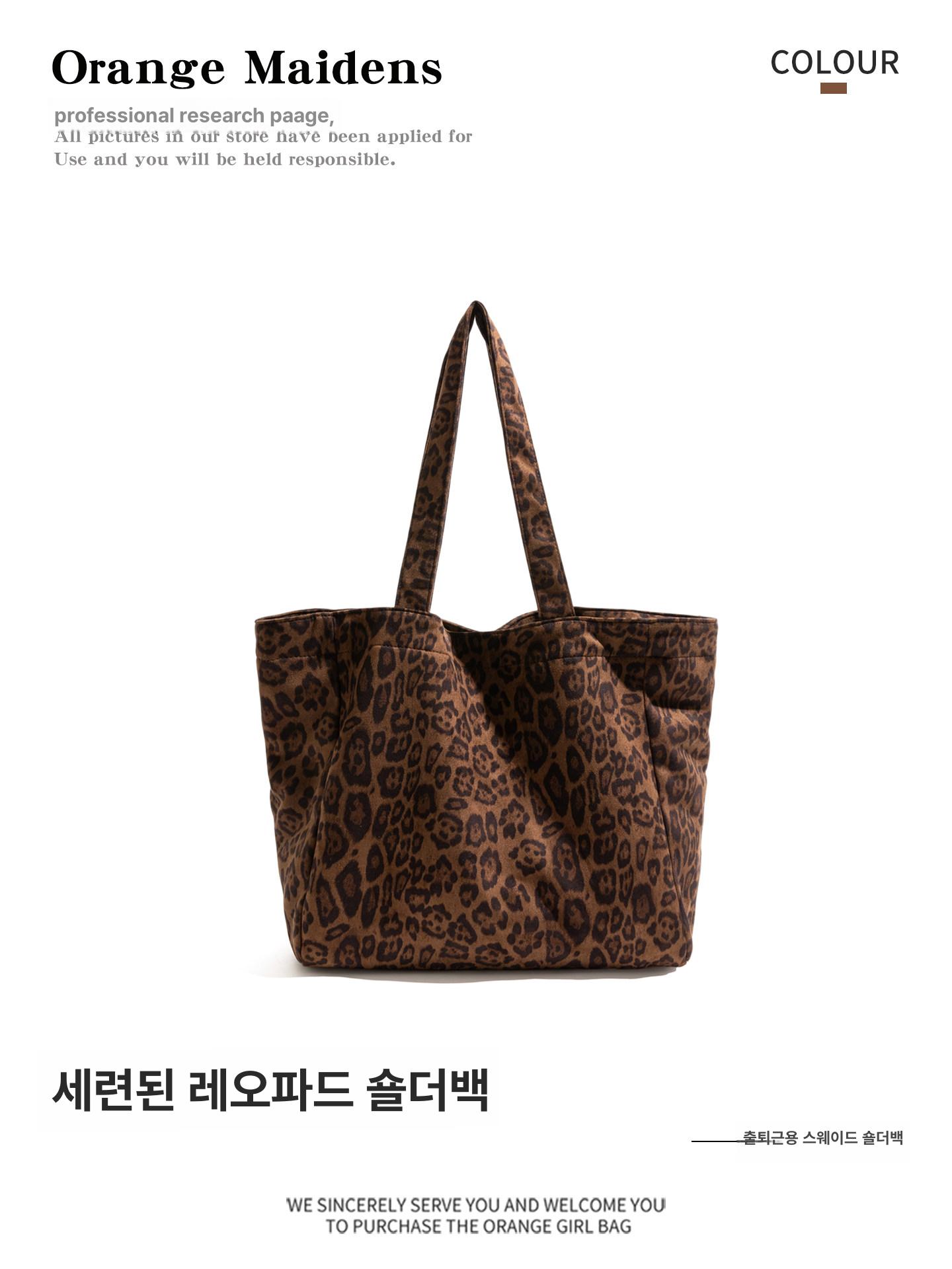 여성 레오파드 보부상 백 호피 에코백 숄더백 카멜 - 상세 이미지 2