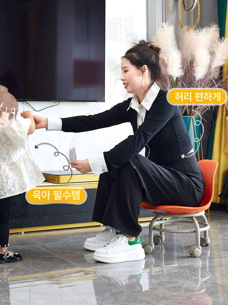 낮은 의자 바퀴 등받이 달린 투명 의자화장대 미니 네일샵 청소 작은 작업의자 진료 - 상세 이미지 2