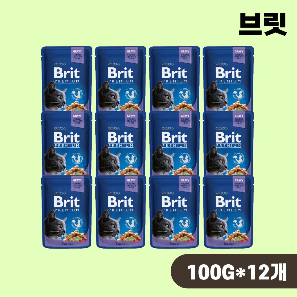 [유통기한] 브릿 파우치 프리미엄 캣 고양이 습식 주식 파우치 청크 대구피쉬, 100g, 12개 - 상품 이미지