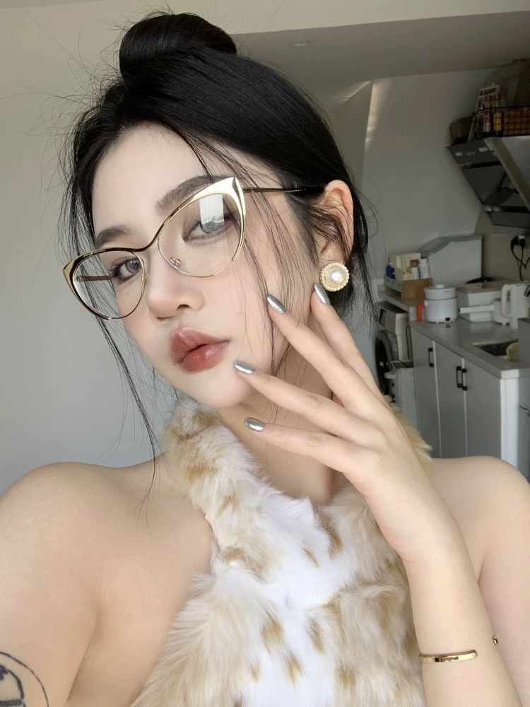 캣아이 안경 안경테 캣츠아이 하금테 레트로 뿔테 은테 금테 복고 - 상세 이미지 2