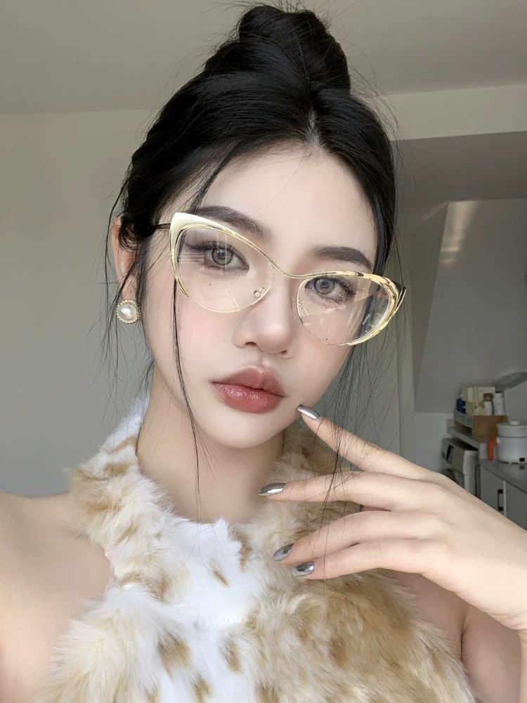 캣아이 안경 안경테 캣츠아이 하금테 레트로 뿔테 은테 금테 복고 - 상세 이미지 5