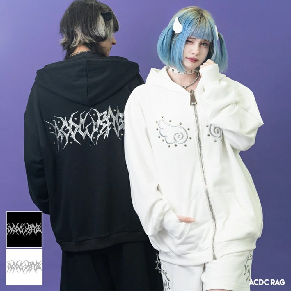 ACDC RAG 천사 빅 집업 후드 파카 하라주쿠 일본 서브컬쳐 펑크 지뢰계 멘헤라 - 상품 이미지