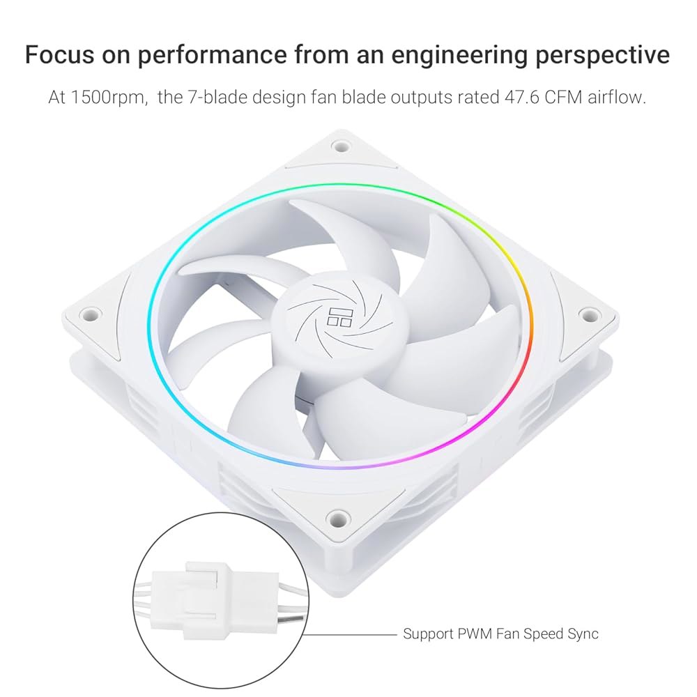 Thermalright TL-S12W CPU 팬 케이스 쿨러 PWM 팬, ARGB 조리개가 있는 4핀 커넥터 컴퓨터 1500RPM 속도 PC 냉각 팬(120mm, 흰색) - 상세 이미지 3