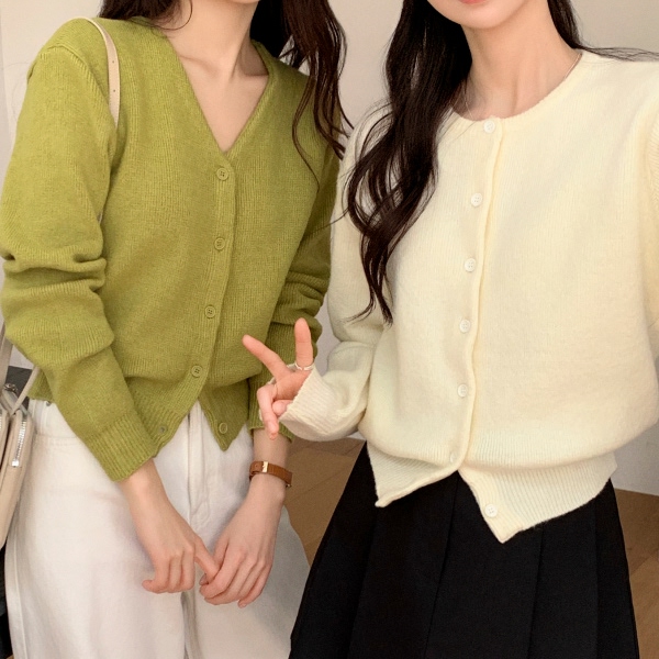 (초봄까지쭈욱) 라운드넥 브이넥 2타입 긴팔 니트 가디건 cd3608 - 상품 이미지