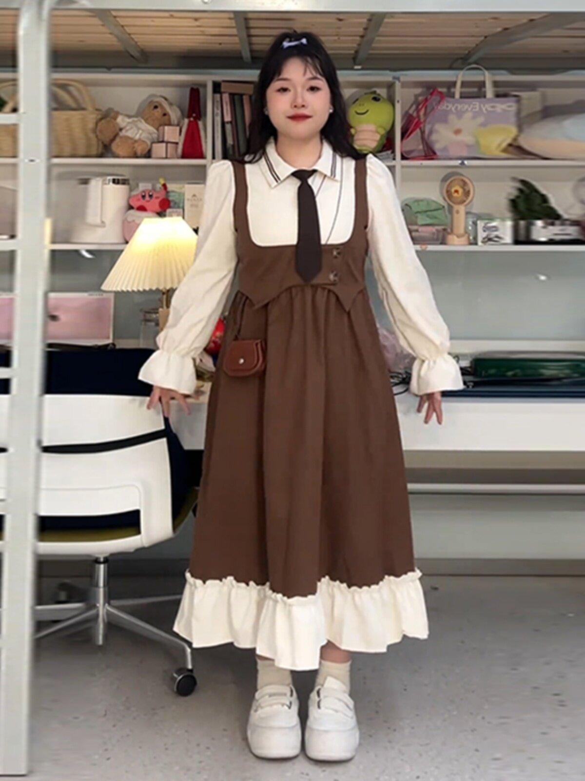 빅사이즈 경성의복 개화기 의상 페이크 투피스 롱 원피스 - 상세 이미지 2