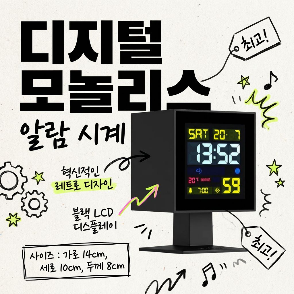 뉴게이트 디지털 모놀리스 알람 시계 블랙 LCD 디스플레이 - 상세 이미지 4