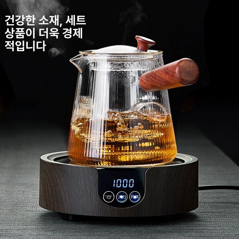 두꺼운 티포트 내열유리 찻주전자 옆유리 수포차기 다기 줄무늬 500ml 501ml 이상 600ml 이하 - 상세 이미지 5