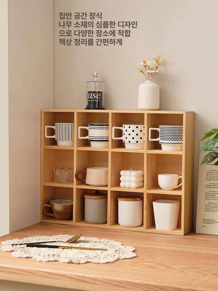 주류 진열장 수납장 위스키 트럼펫 유리컵 하이볼잔 보관 내추럴우드 소형 12칸 - 상세 이미지 2