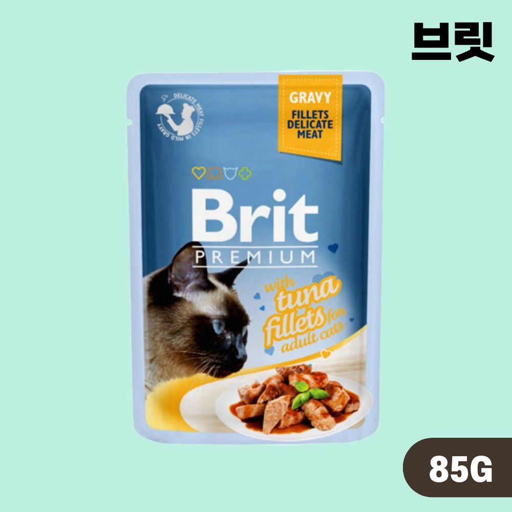 브릿 파우치 프리미엄 캣 고양이 습식 주식 파우치 그레이비 참치, 85g, 1개 - 상품 이미지