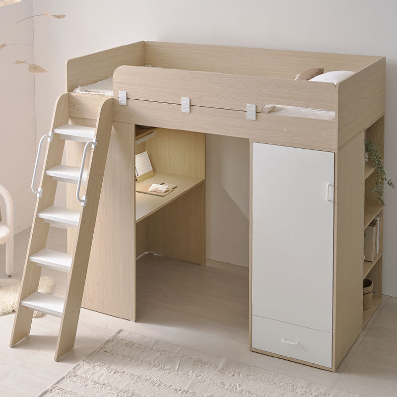 e스마트 올인원 2층 성인 옷장형 벙커침대 세트SS+LED스탠드포함