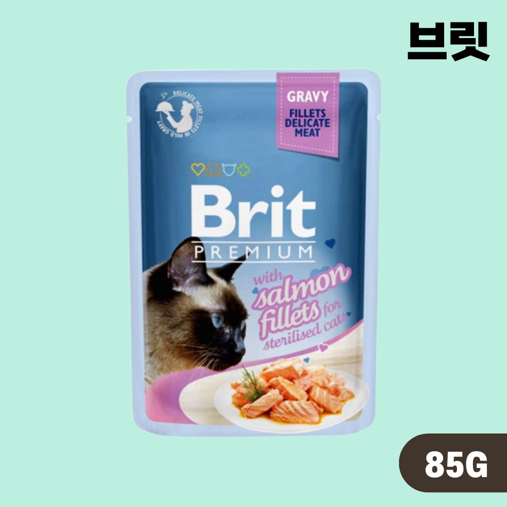 브릿 파우치 프리미엄 캣 고양이 습식 주식 파우치 그레이비 연어, 85g, 1개 - 상품 이미지