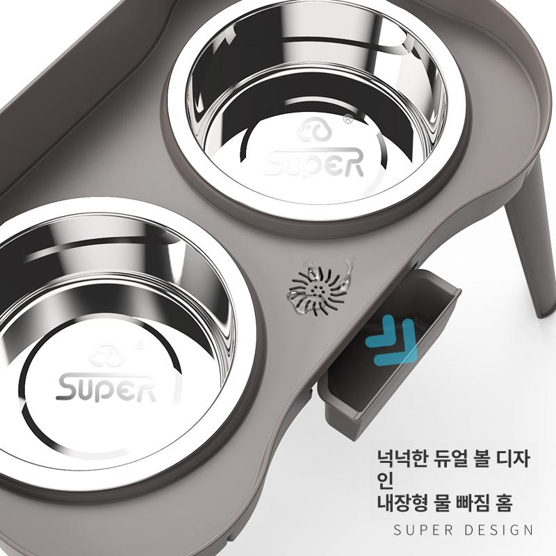 고양이 토일렛 물그릇 강아지 배식용 그릇 사료그릇 애견 라이트브라운 L 높은 다리 목 지지 고양이 강아지용 - 상세 이미지 2