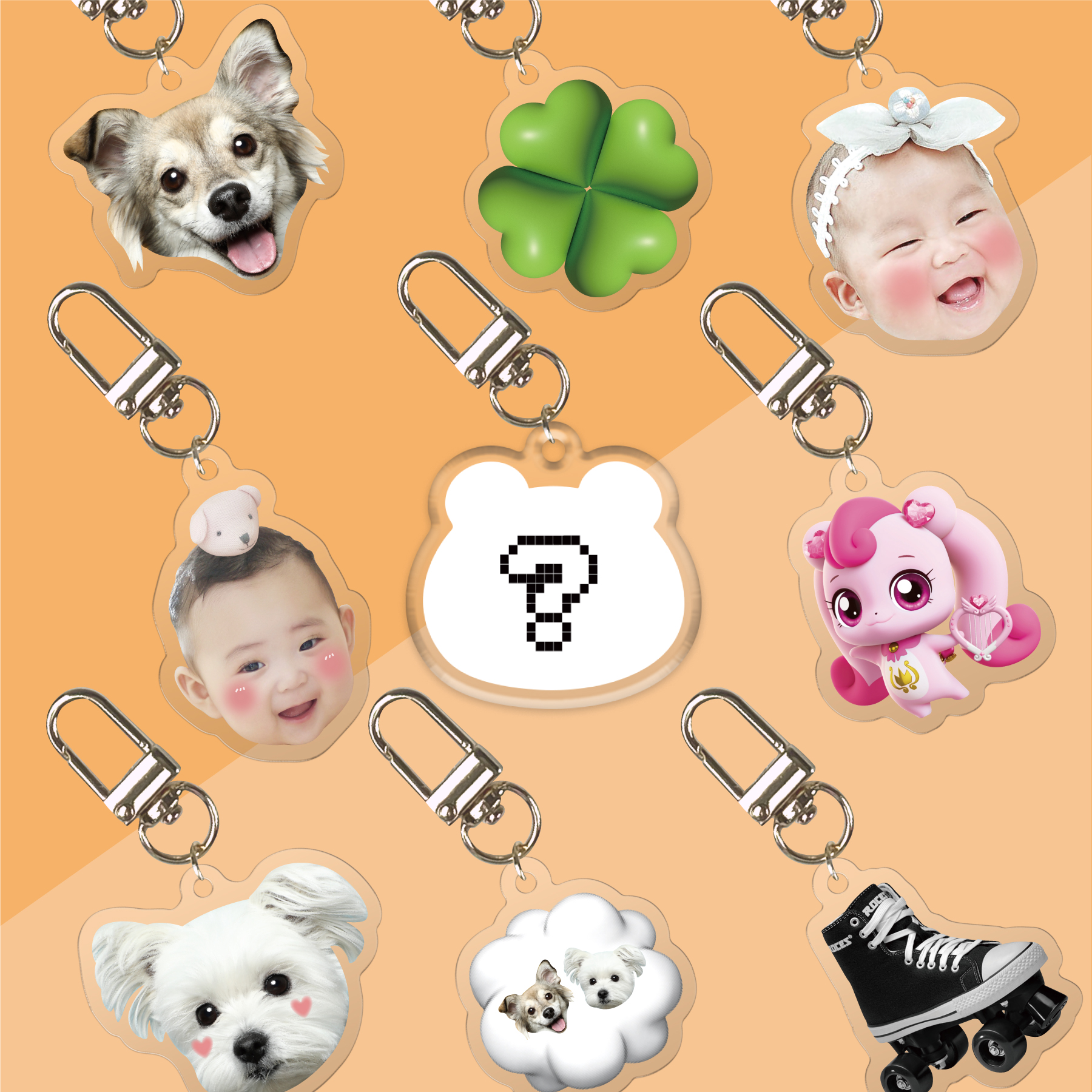 양면인쇄 아크릴 키링 주문 제작 사진 고양이 강아지 자유형 소량 대량 커스텀 제품 이미지