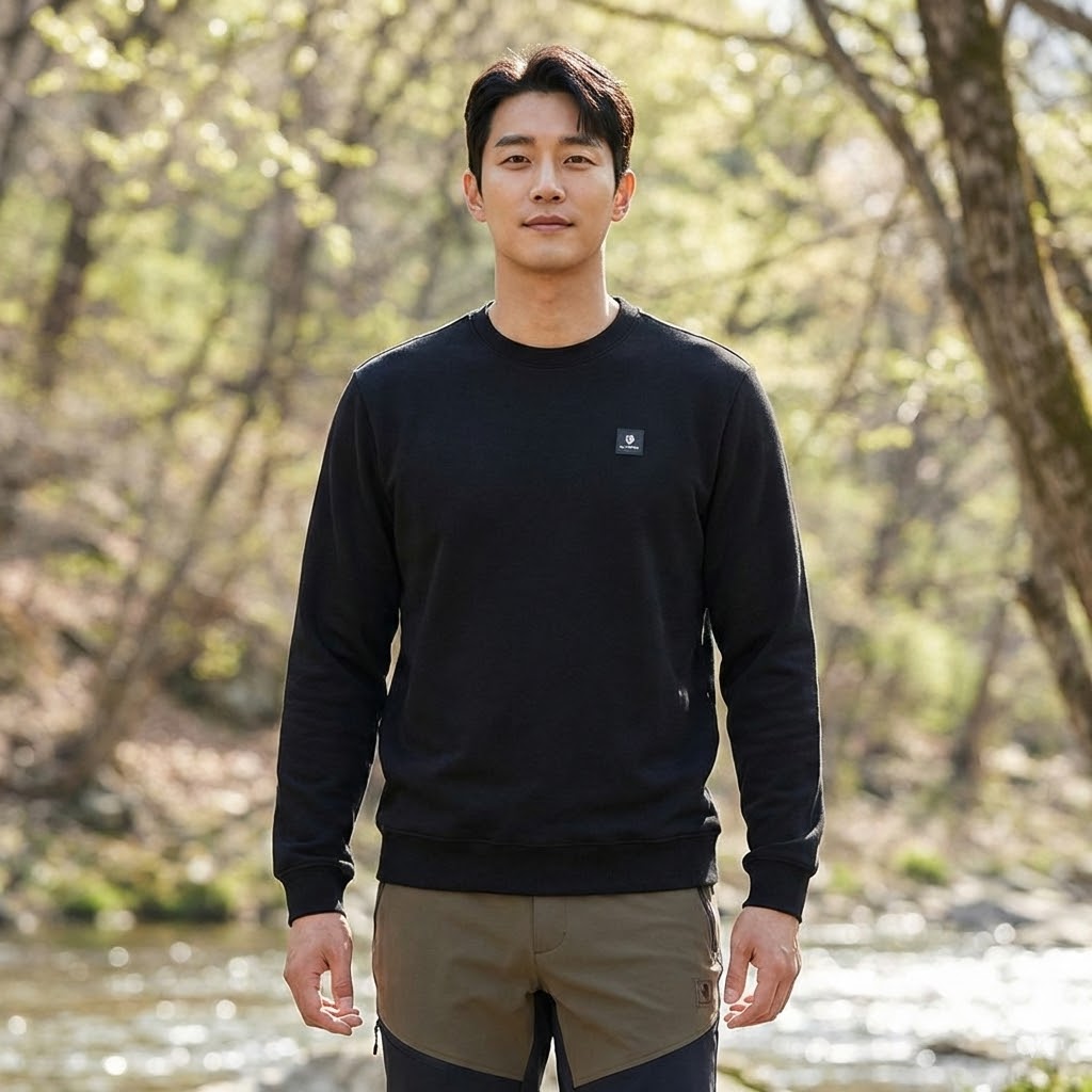 블랙야크 공용 가을 간절기 아웃도어 기모 스판 라운드 맨투맨 커플 티셔츠 - 상품 이미지
