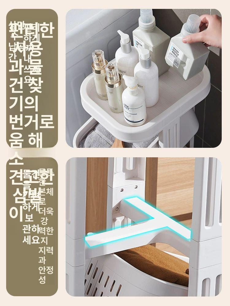 틈새 빨래 바구니 3단 선반 빨래통 슬림 세탁 이동식 바퀴 보관함 접이식 수건통 - 상세 이미지 5
