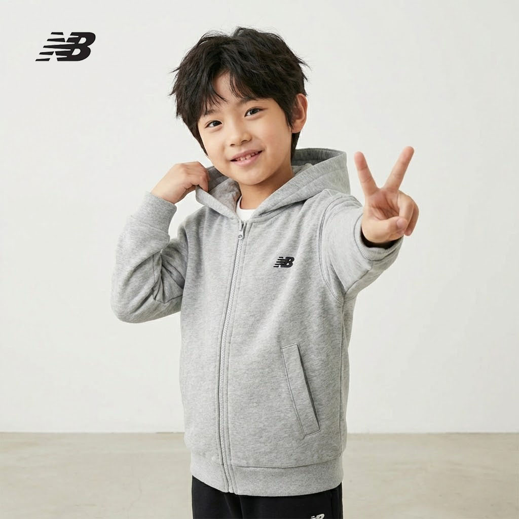 [국내매장판] 뉴발란스키즈 주니어 후드집업 트레이닝 자켓 초등 남아 여아 간절기 아우터 그레이, 140 - 상품 이미지