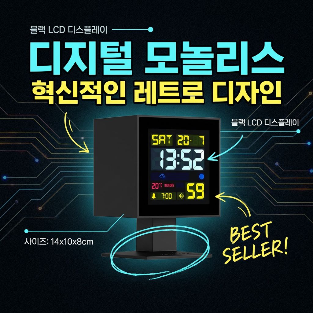 뉴게이트 디지털 모놀리스 알람 시계 블랙 LCD 디스플레이 - 상세 이미지 5