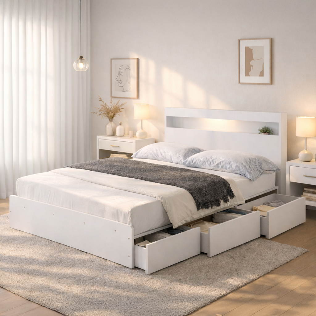 수납침대 LED 서랍 침대 퀸사이즈 Q 매트리스 포함