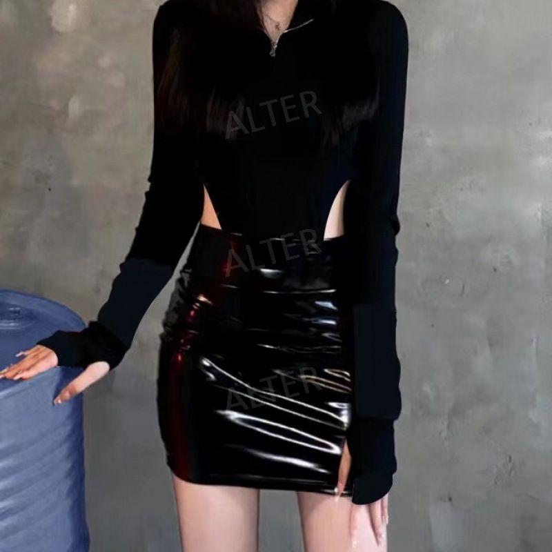 가죽 스커트 유광스커트 에나멜 여성 치마 미니 레더 하이웨스트 검정색 S 37.5-45kg - 상세 이미지 4