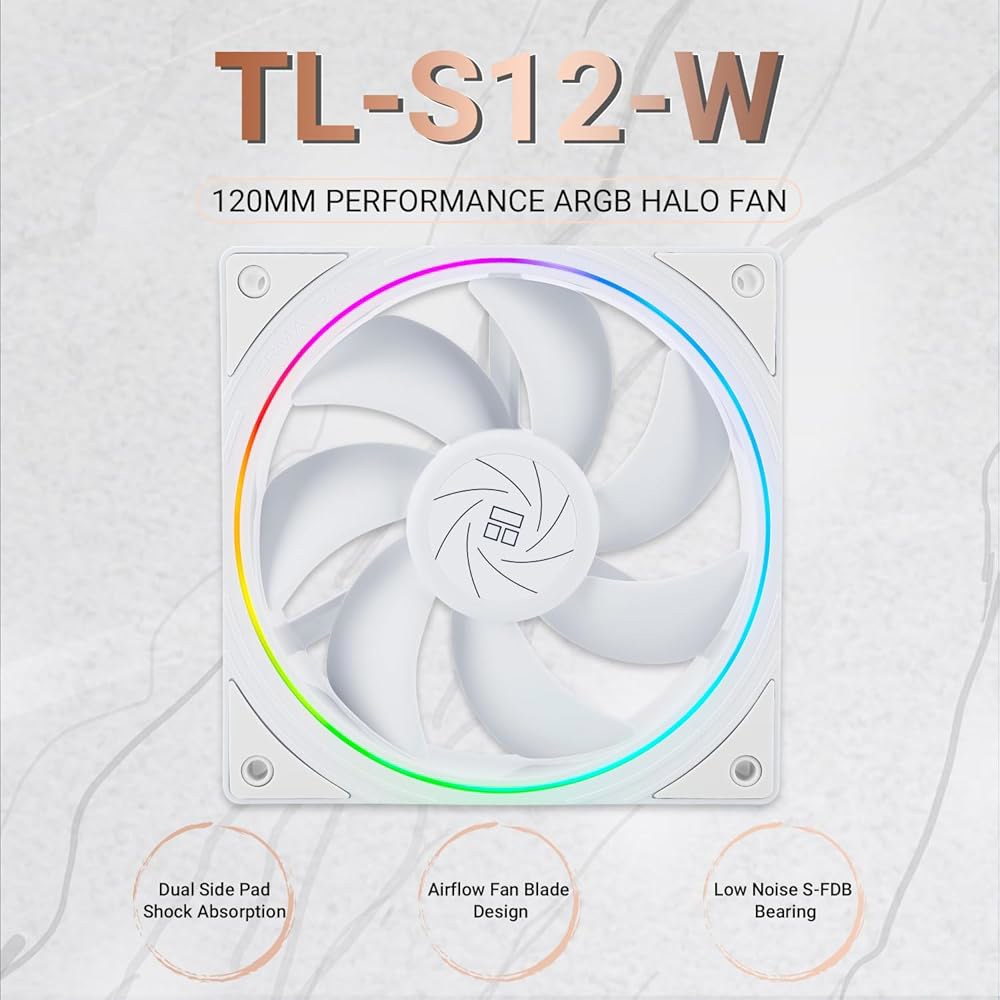 Thermalright TL-S12W CPU 팬 케이스 쿨러 PWM 팬, ARGB 조리개가 있는 4핀 커넥터 컴퓨터 1500RPM 속도 PC 냉각 팬(120mm, 흰색) - 상세 이미지 2