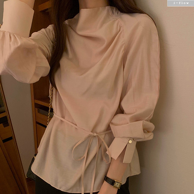 멜라 반목 나그랑 셔링 스트랩 블라우스 3col 봄 가을 허리끈 시스루 루즈핏 제이플로우 - 상세 이미지 2