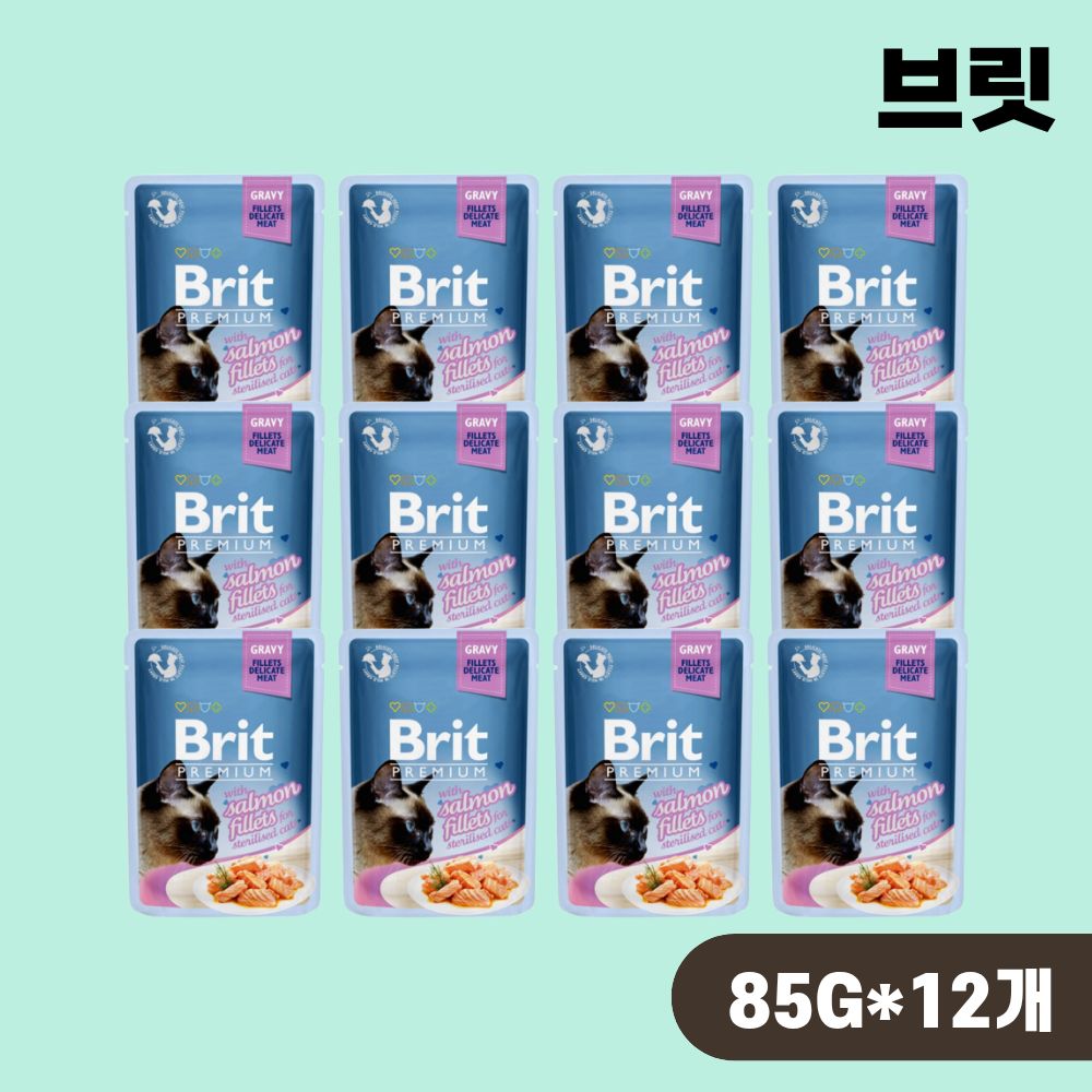 브릿 파우치 프리미엄 캣 고양이 습식 주식 파우치 그레이비 연어, 85g, 12개 - 상품 이미지