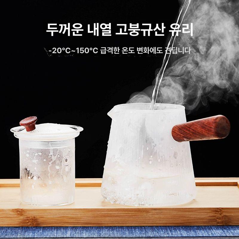 두꺼운 티포트 내열유리 찻주전자 옆유리 수포차기 다기 줄무늬 500ml 501ml 이상 600ml 이하 - 상세 이미지 3