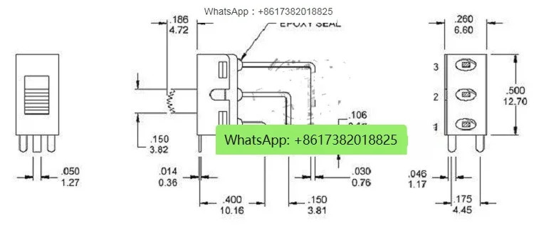 20PCS 슬라이드 스위칭 전원공급장치 TS-13L-A1-2-Q-H 수직 측면 곡선 발 3 피트 2 기어 토글