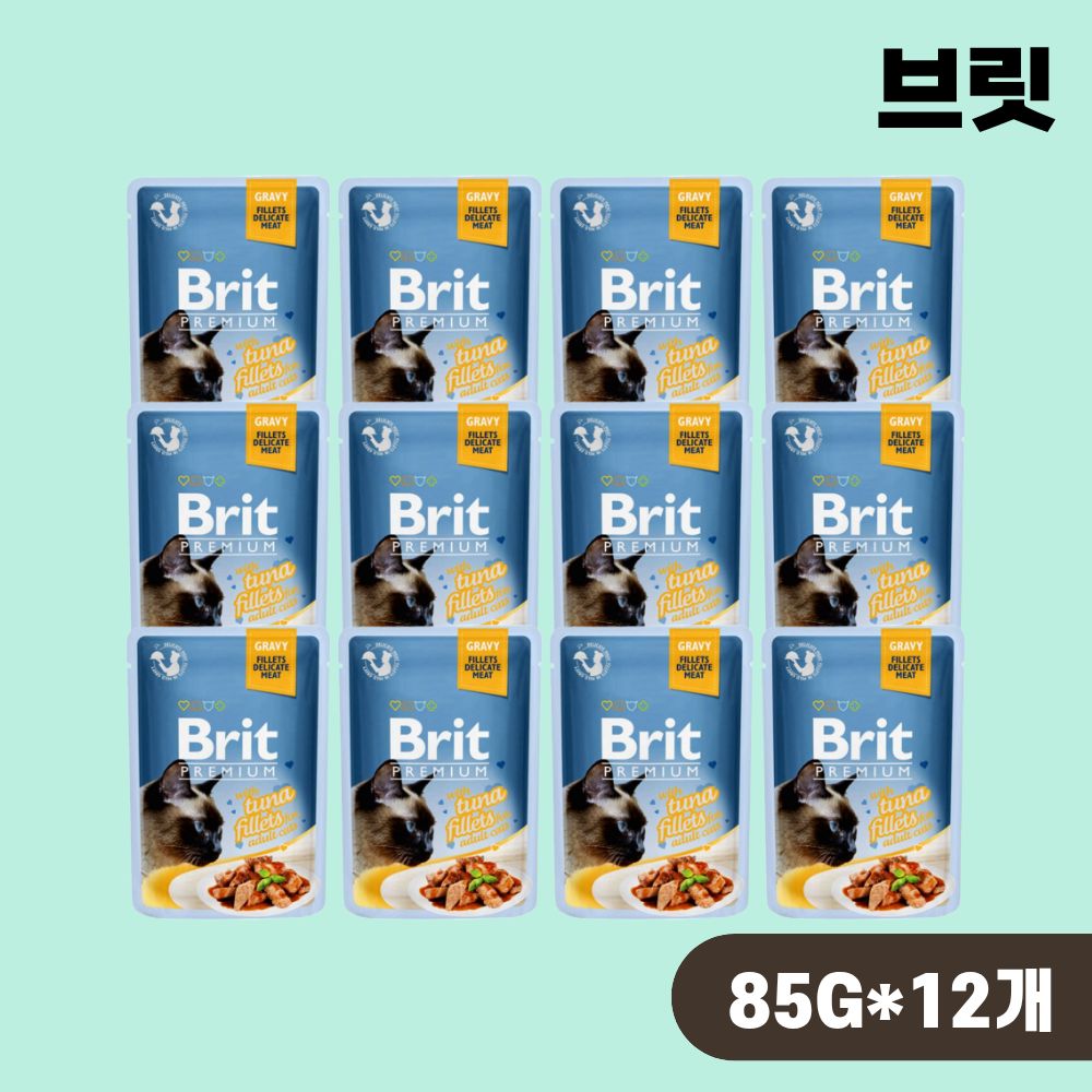 브릿 파우치 프리미엄 캣 고양이 습식 주식 파우치 그레이비 참치, 85g, 12개 - 상품 이미지