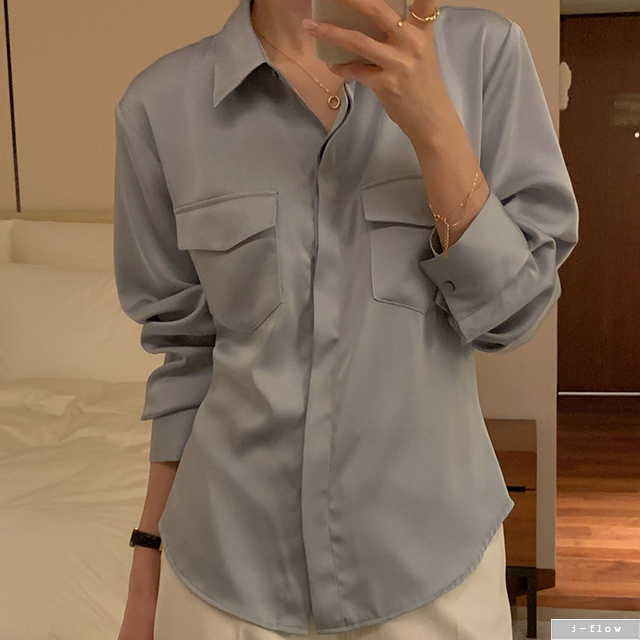 메이지 카라넥 스탠다드 새틴 블라우스 3col 봄 가을 슬림 오피스룩 셔츠 제이플로우 - 상세 이미지 3