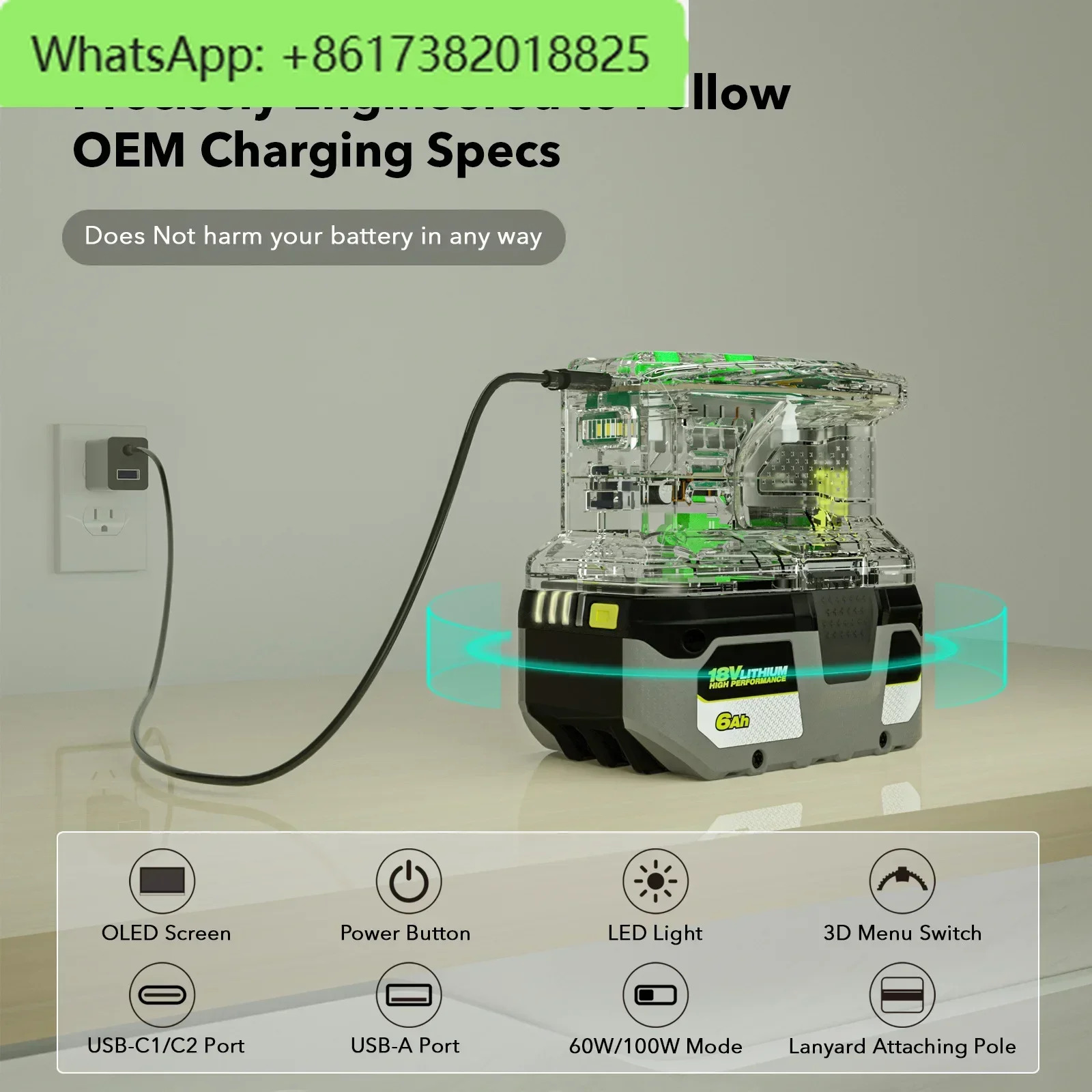 18V ONE 배터리 충전기 100W 고속 충전 USB 포트 양방향 휴대전원공급장치