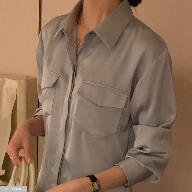 메이지 카라넥 스탠다드 새틴 블라우스 3col 봄 가을 슬림 오피스룩 셔츠 제이플로우 - 상세 이미지 5