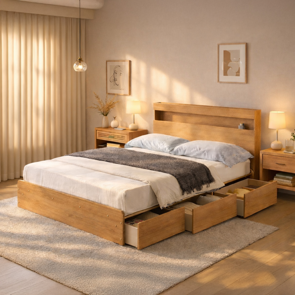 수납침대 LED 서랍 침대 퀸사이즈 Q 매트리스 포함