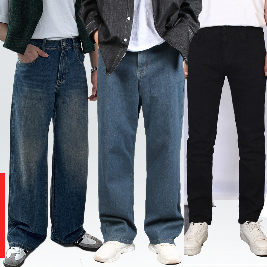 남자 청바지 와이드 스판 빅사이즈 밴딩 일자 테이퍼드 흑청바지 블랙진 벌룬핏 기모 제품 이미지